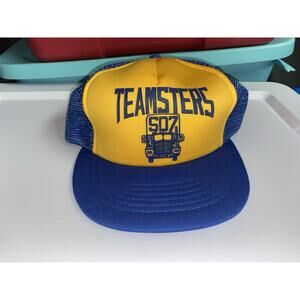 Vintage Teamsters 507 Mesh Trucker SnapBack Hat Cap USA Blue Yellow Cleveland